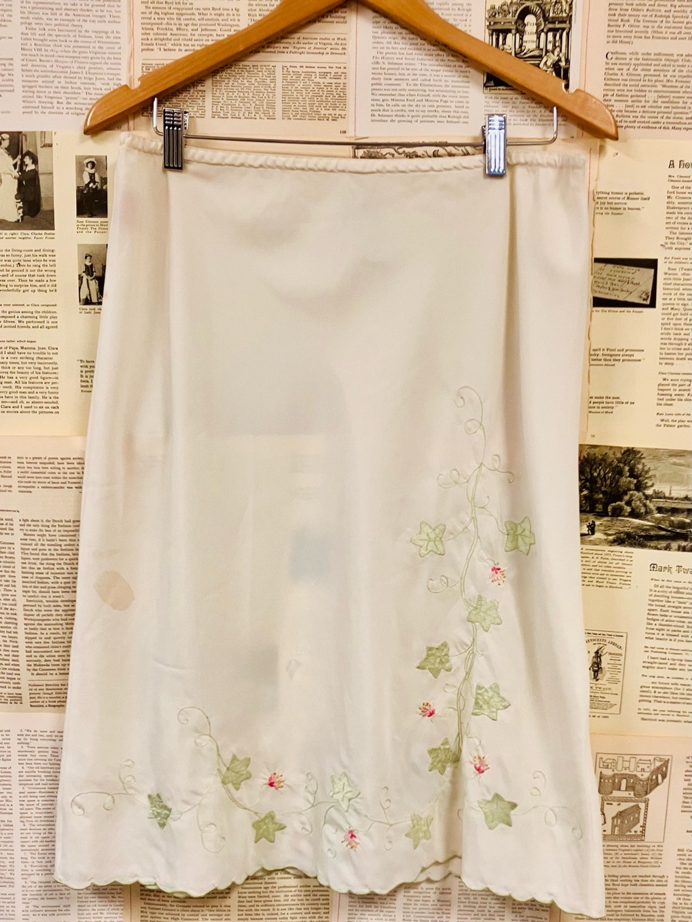 Vintage Lingerie Designer Odette Barsa Floral Embroidered Silk Midi Slip